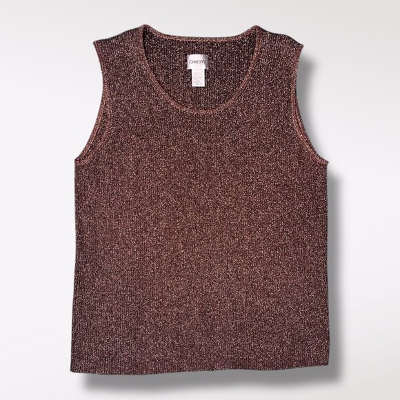 Chico’s Silk Blend Sweater Vest Metallic Knit L XL - Picture 8 of 8